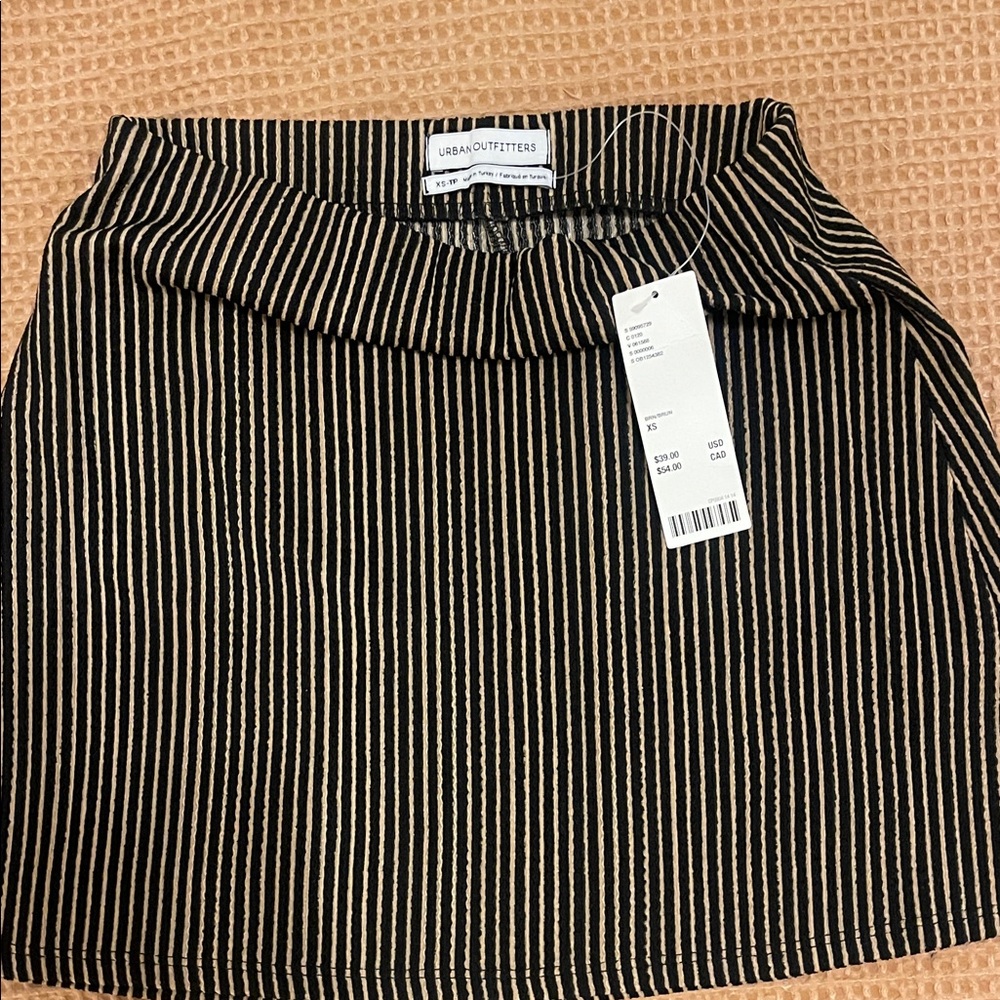 Urban Outfitters Black and Cream Striped Ribbed Mini Skirt